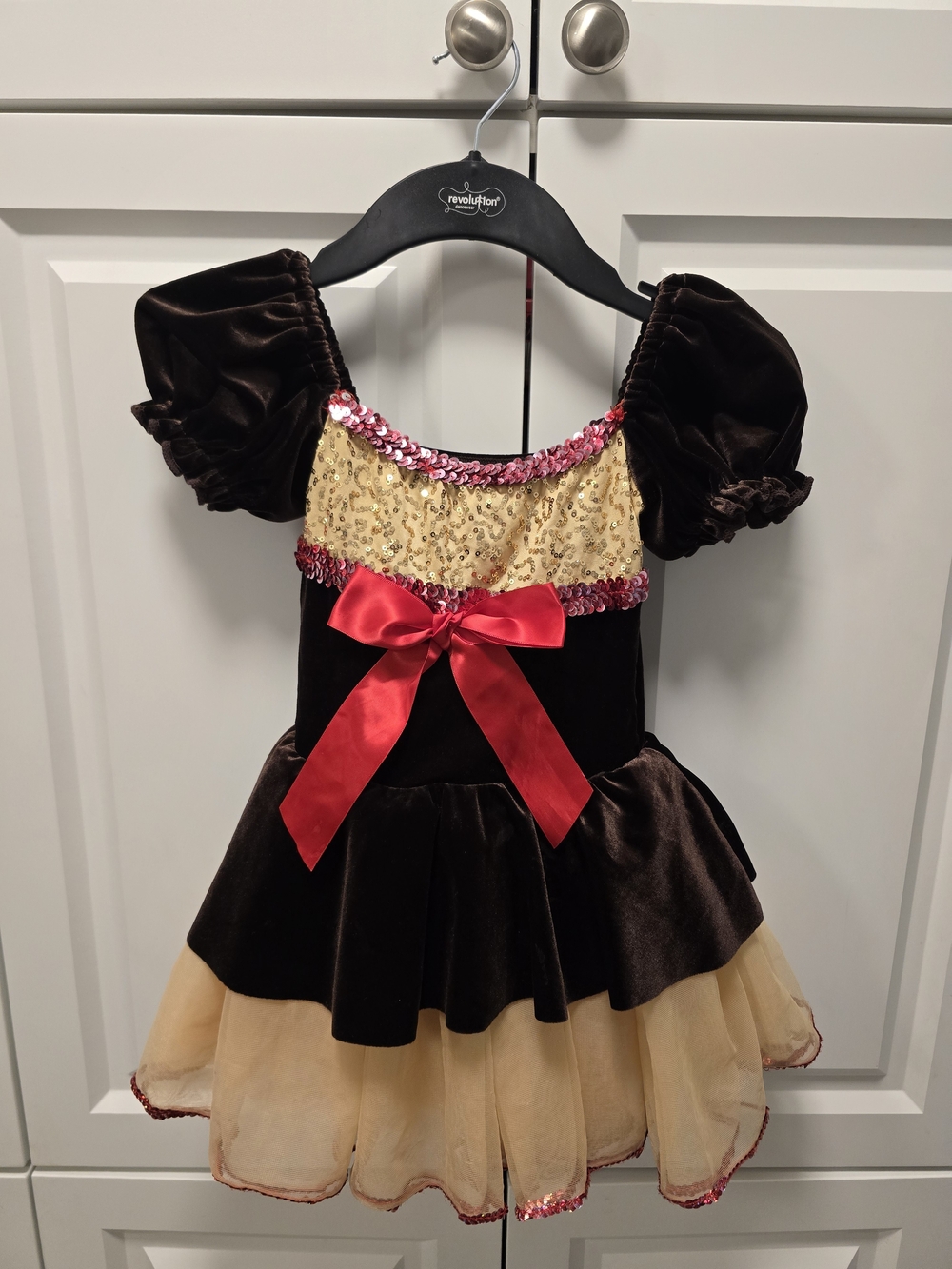 Girls Brown Velvet & Gold Sequin Dance Costume CM Goldilocks Pirate Nutcracker